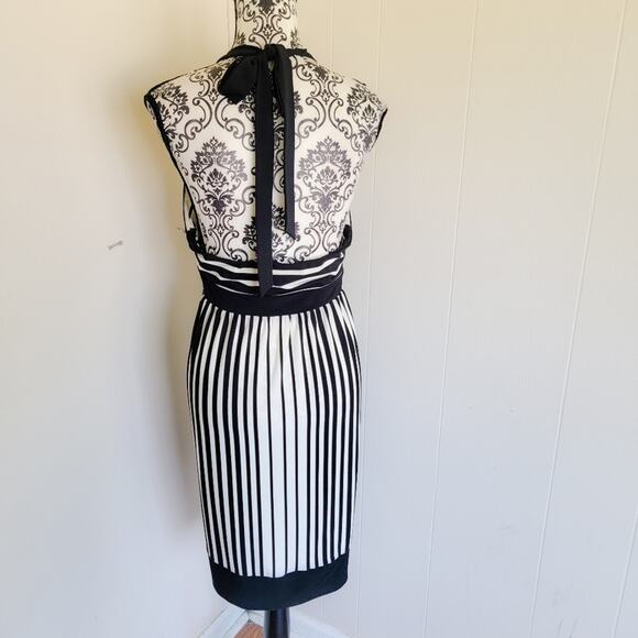 BCBGMaxAzria Black & White Striped Halter Dress - Picture 3 of 4